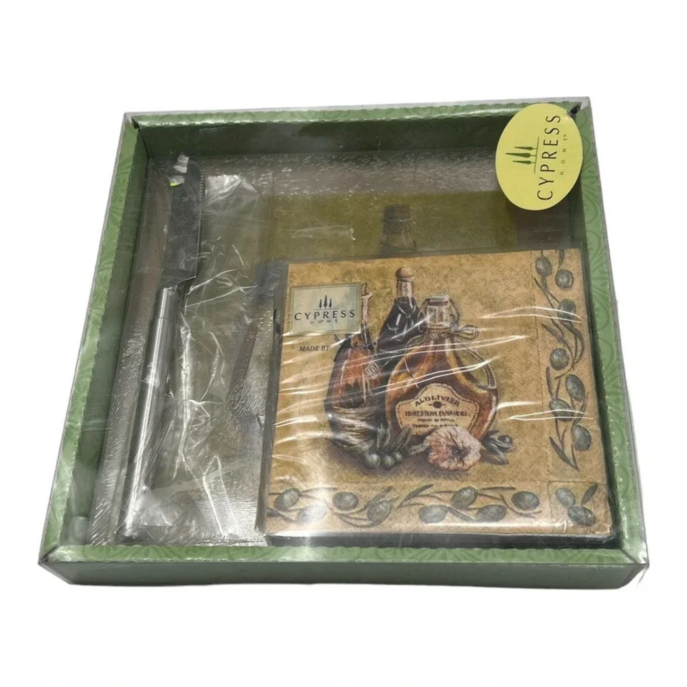 Cutting Board Gift Set By Cypress Home- Knife Board & Decor Napkins Charcuterie